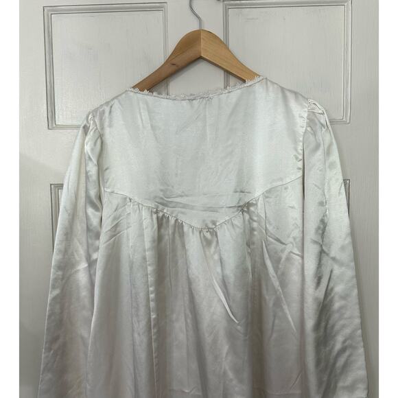 Vintage Christian Dior Nightgown Maxi Length Lace Trim Button Front Floral Cream - Picture 8 of 8